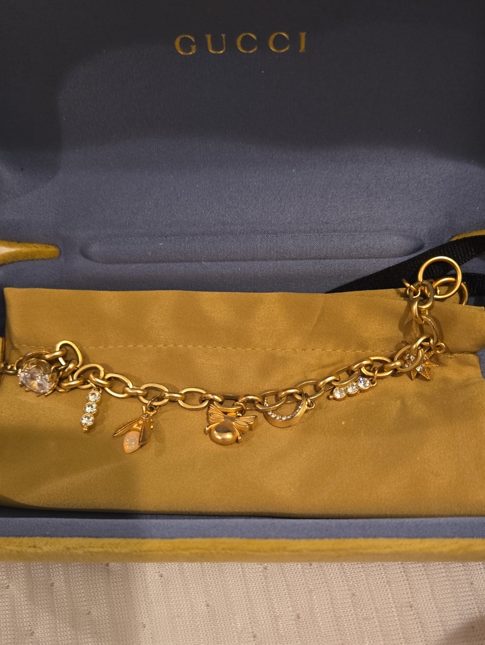 Multi Designer Inspired Gold-Tone Charm Bracelet with Crystal Accents